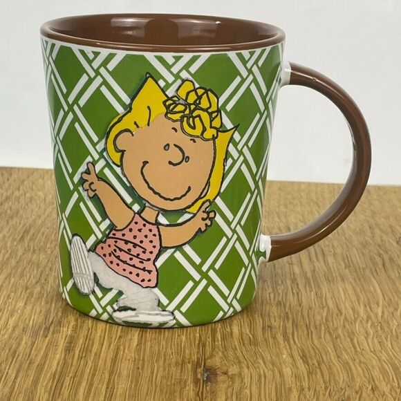 Peanuts Charlie Brown Green Plaid Sally Coffee Mug Schultz Cartoon Collectible - Picture 1 of 8
